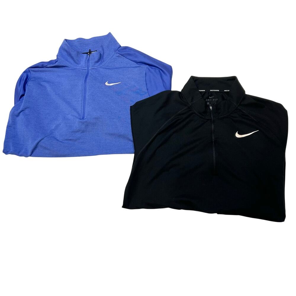 Nike Dri-FIT Running 1/4 Zip Pullover Shirts Lot of 2 Men XL Black Blue